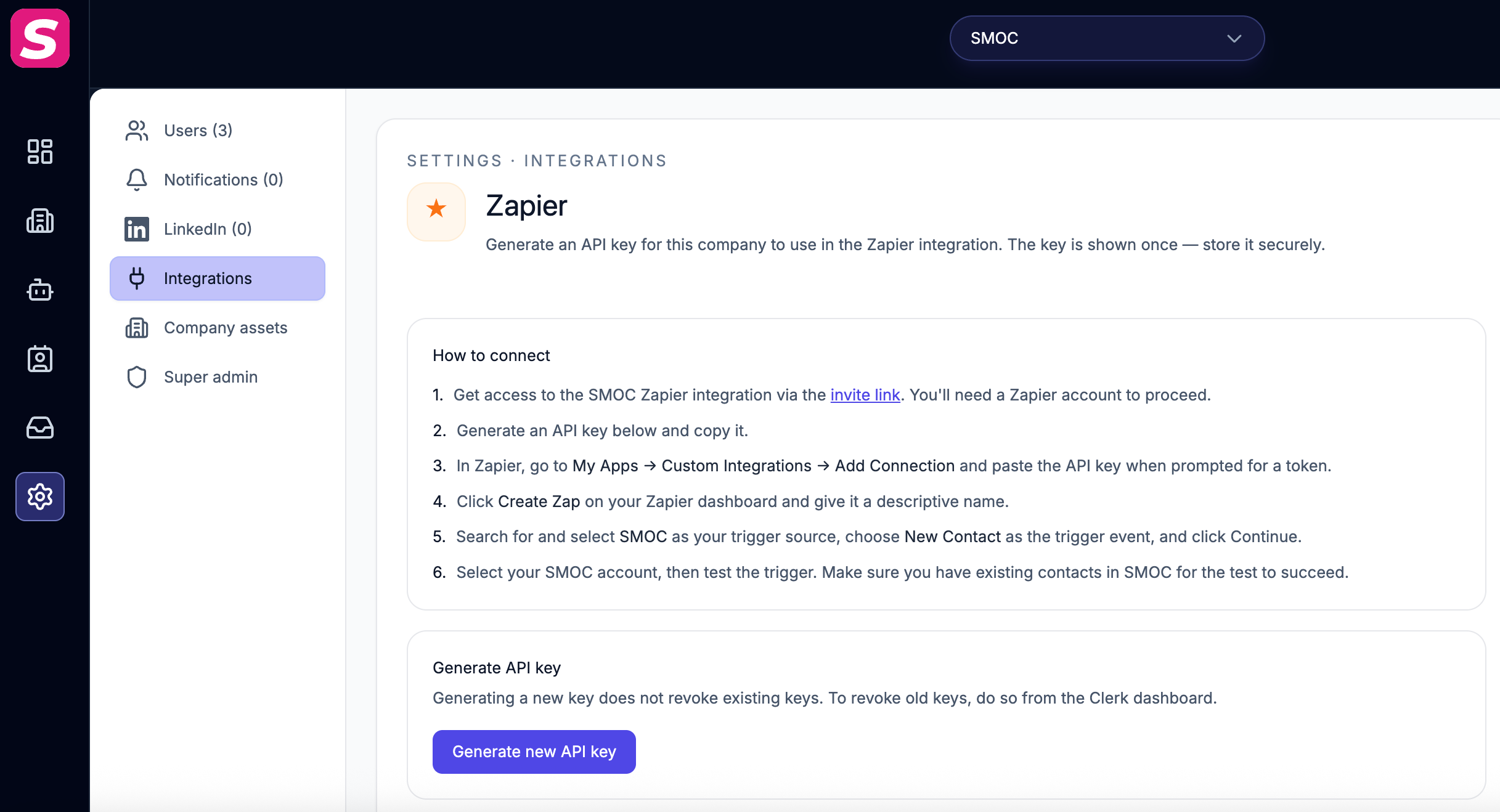 SMOC console with zapier