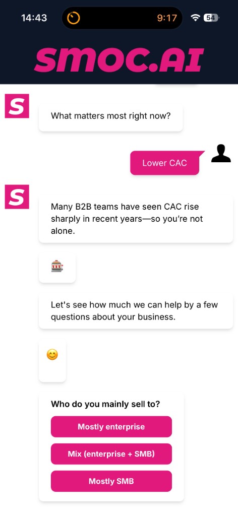 SMOC web agent on a phone in end-user mode