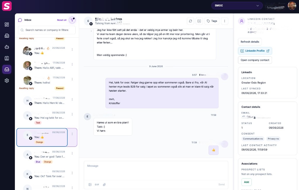 Live LinkedIn conversations in Inbox